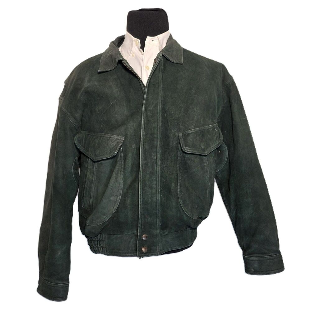 Vintage Beyond Leather Mens Nubuck Bomber Jacket L Green A2 Flight Pilot Coat